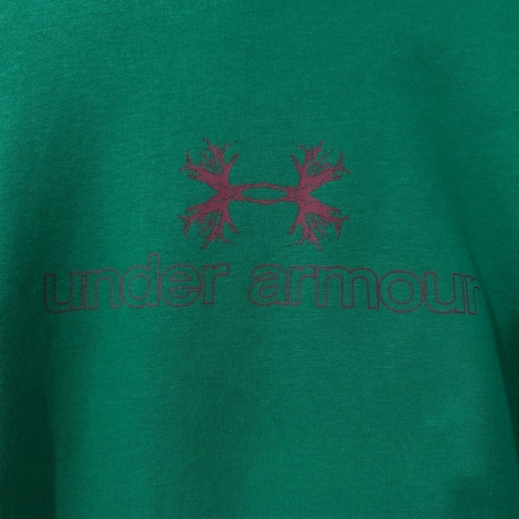 Under Armour Semi Fitted Green Hoodie w/ Pink Logo & White Stitch Pocket Size L - Picture 2 of 6